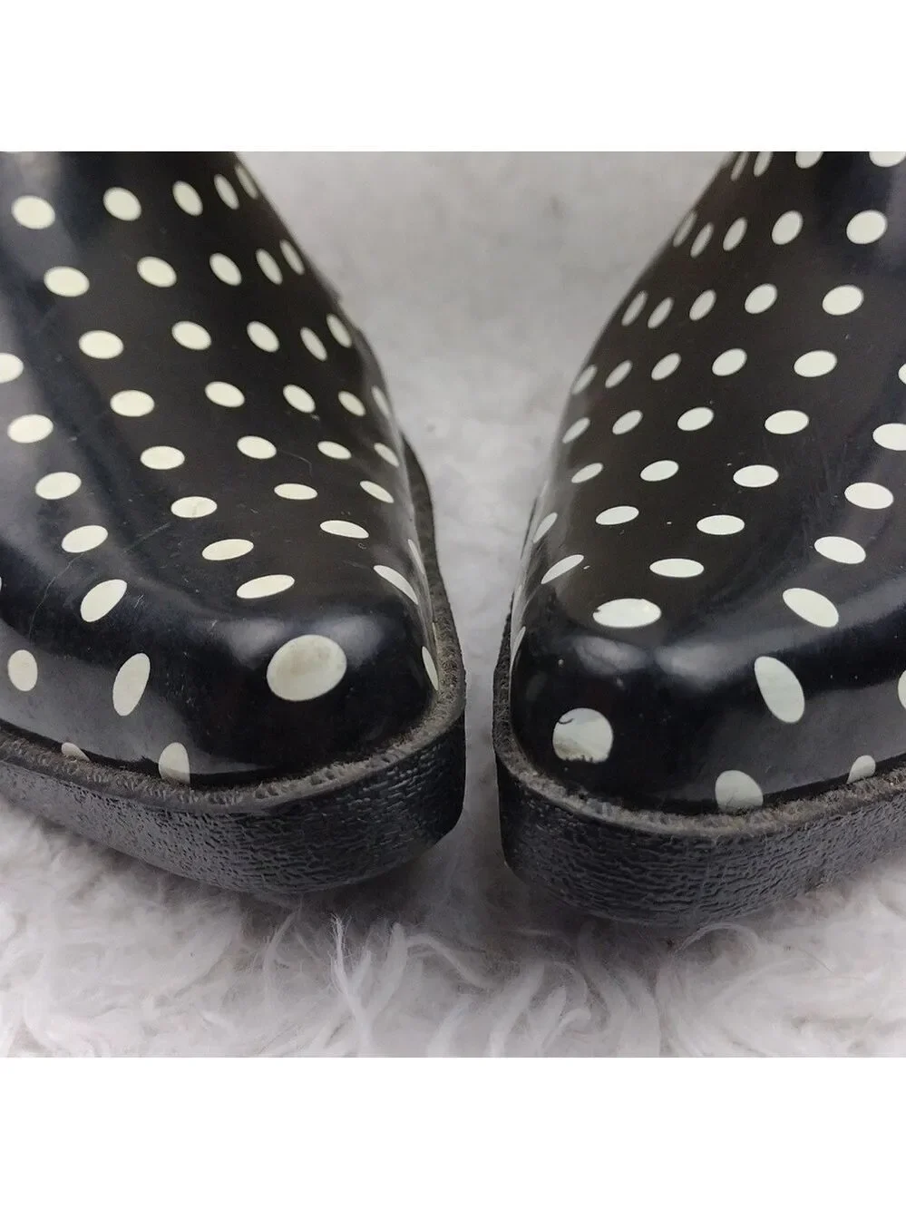 Bit & Bridle Black White Polka Dot Pointed Toe Heeled Western Style Rain Boot
